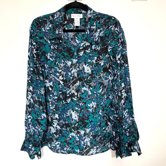 Rena Rowan Womens Size 18W Button Up Shirt 100% Silk Vintage Floral Top Career - Picture 1 of 12